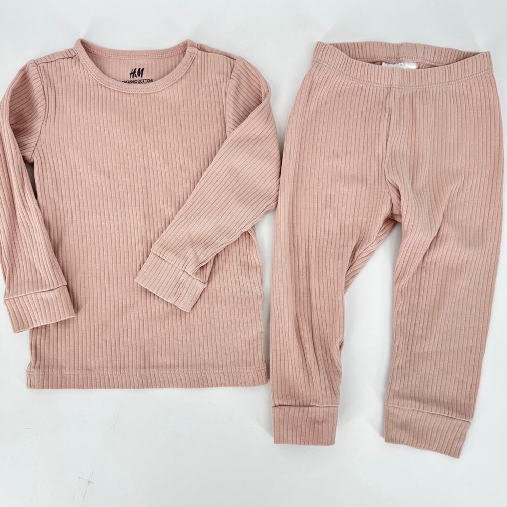 H&M Baby Rose Pink Cotton Ribbed‎ Set Top Pants 18 Months